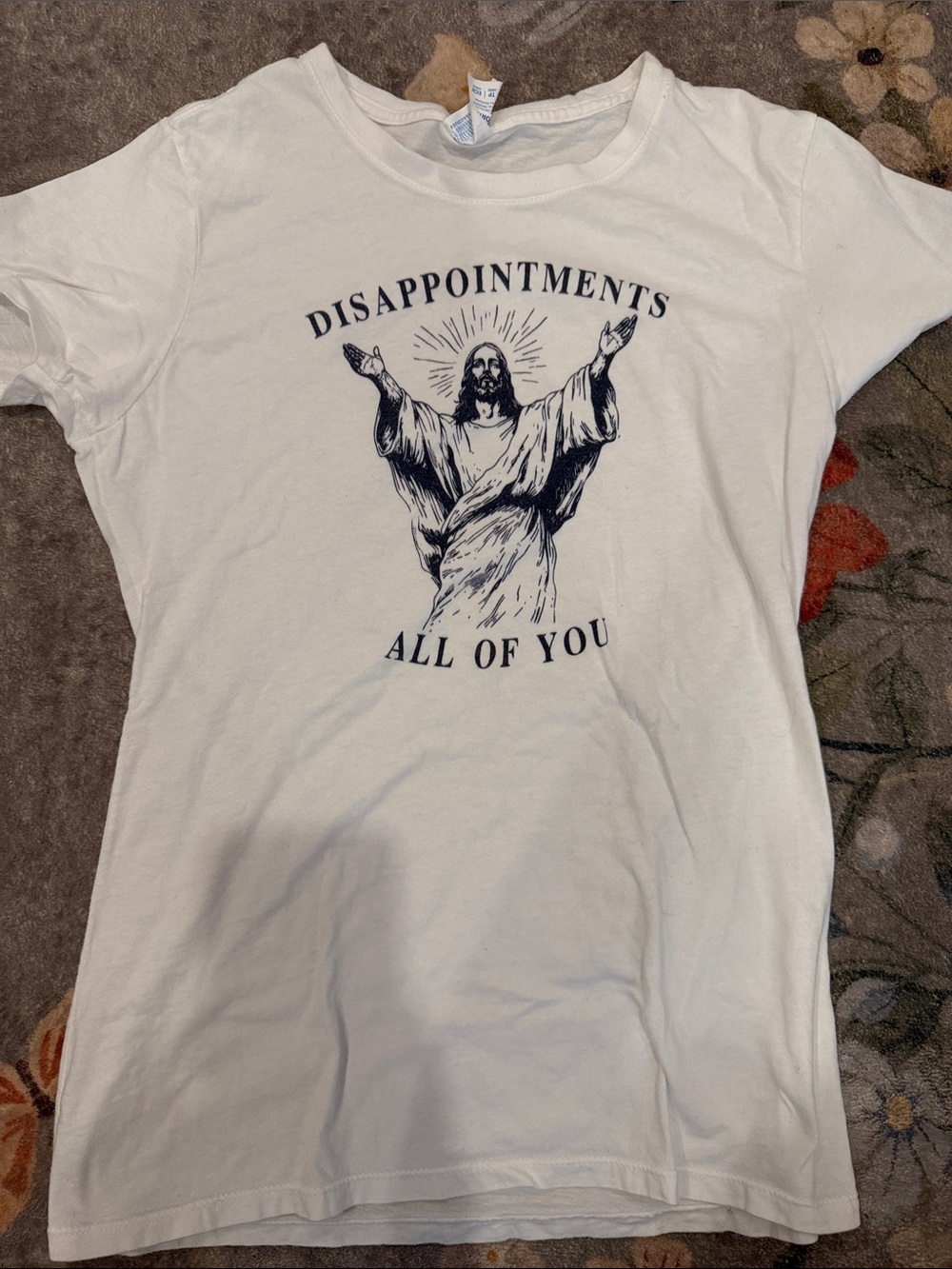White Graphic Crewneck T-Shirt with Dark Print